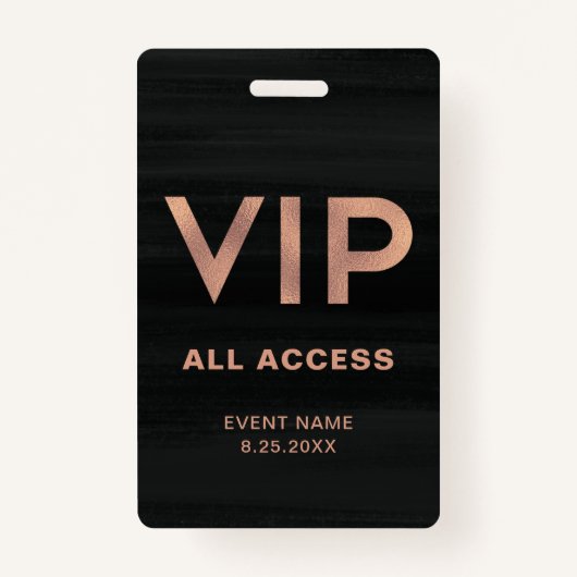 VIP | Modern Faux Roos Gold op zwarte toegang Badge (Voorkant)