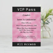 VIP-pas 16 Birthday Party Pink Kaart (Staand voorkant)