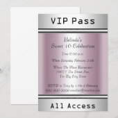 VIP-pas 16 Birthday Party White Pink Kaart (Voorkant / Achterkant)