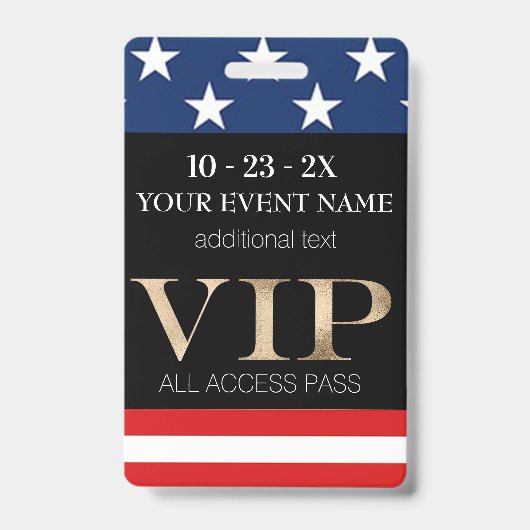 VIP-Pas Amerikaanse Vlag Evenement Badge (Voorzijde)