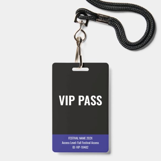 VIP-pas backstage muziekfestival blauw Badge (Voorzijde met lanyard)