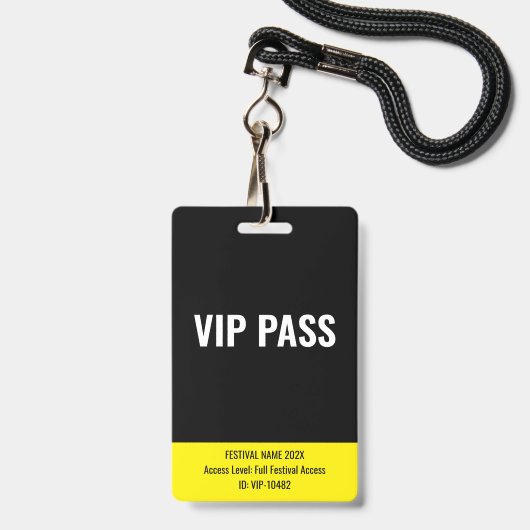 VIP-pas backstage muziekfestival zwart Badge (Voorzijde met lanyard)