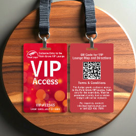 VIP Pas Badge | Aangepaste Rode Bokeh QR Code & Lo