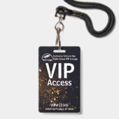 VIP Pas Badge | Aangepaste Zwarte Bokeh QR Code & (Voorzijde met lanyard)