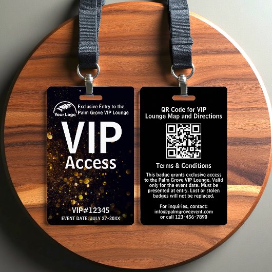 VIP Pas Badge | Aangepaste Zwarte Bokeh QR Code &
