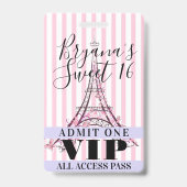 VIP-Pas Badge Roze Eiffeltoren Sweet 16 Feest (Achterkant)