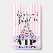 VIP-Pas Badge Roze Eiffeltoren Sweet 16 Feest