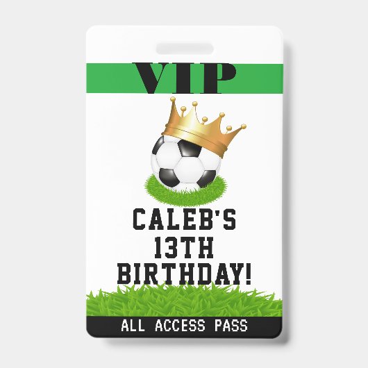 VIP Pas Badge Voetbal Ster Koning Verjaardagsfeest (Voorzijde)