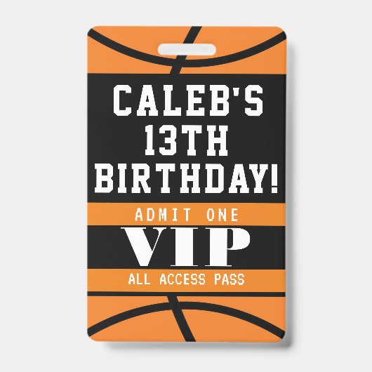 VIP-Pas Badge voor Basketbal Verjaardagsfeestje (Voorzijde)