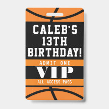 VIP-Pas Badge voor Basketbal Verjaardagsfeestje