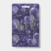 VIP-pas-badge voor Blue Bubble Hearts-verjaardagsf Badge (Achterkant)
