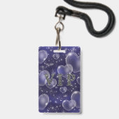 VIP-pas-badge voor Blue Bubble Hearts-verjaardagsf Badge (Achterkant met lanyard)