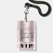 VIP-Pas Badge Zoete 16 Feest Roze Vlinders (Voorzijde met lanyard)