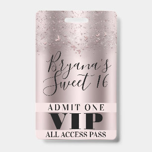 VIP-Pas Badge Zoete 16 Feest Roze Vlinders