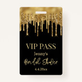 VIP-pas, bruidsfeest zwart goud druipende glitters Badge (Achterkant)