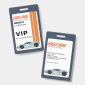VIP-pas Fast One Racer verjaardagsuitnodiging Badge (Voor- en achterkant)
