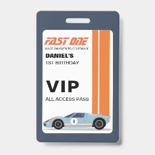 VIP-pas Fast One Racer verjaardagsuitnodiging Badge