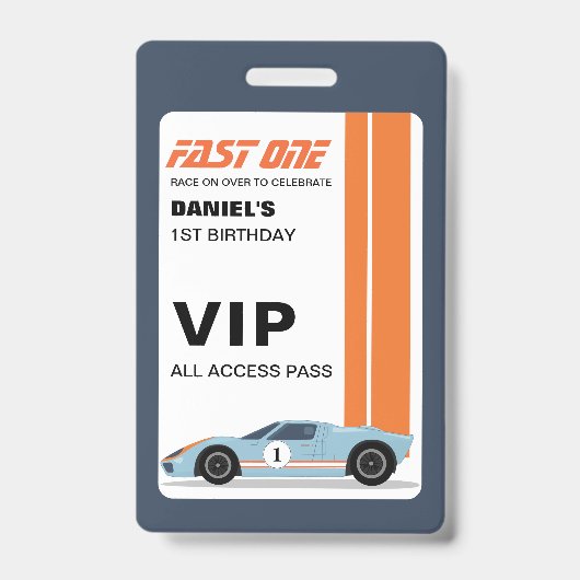 VIP-pas Fast One Racer verjaardagsuitnodiging Badge (Voorzijde)