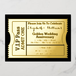 VIP-pas Golden Wedding Anniversary Ticket Folie Uitnodiging