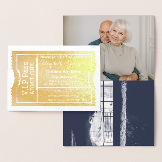VIP-pas gouden huwelijksjubileum ticket Folie Kaarten (Display)