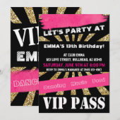 VIP PAS Meisjes Dansfeest Slaapfeestje Tiener Meis Kaart (Voorkant / Achterkant)