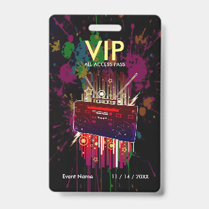 VIP-pas met op maat gemaakte verfspatten op zwart Badge