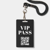 vip pas qr-code minimalistisch modern zwart wit badge (Voorzijde met lanyard)
