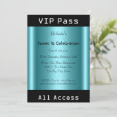 VIP-pas Sweet 16 Verjaardagsfeest Zwart Teal Kaart (Staand voorkant)
