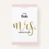 VIP-pas van de Bride Mrs Gold Wedding Party Badge (Achterkant)