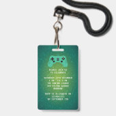 VIP-pas verjaardagsuitnodiging voor Green Gamer Badge (Achterkant met lanyard)