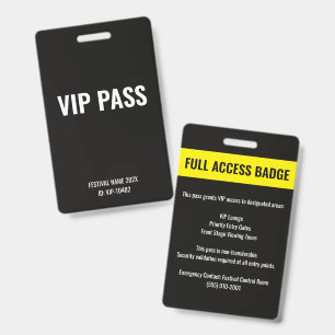 VIP-pas volledige toegang muziekfestival zwart Badge