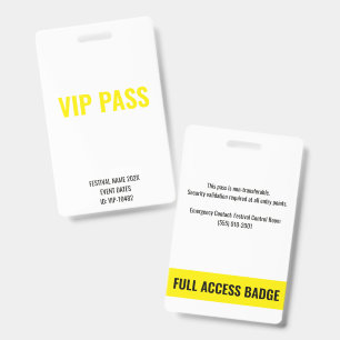 VIP-pas volledige toegang Witte Gele Muziekfestiva Badge