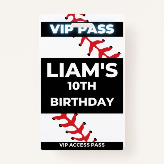 VIP-pas voor Baseball-verjaardagsfeest Badge (Voorkant)