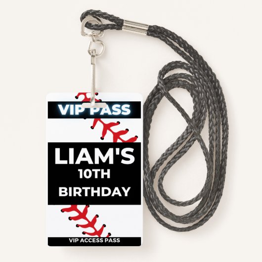 VIP-pas voor Baseball-verjaardagsfeest Badge (Voorkant met draagriem)