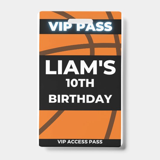 VIP-pas voor Basketball Birthday Badge (Voorkant)
