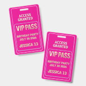 VIP-pas voor tienerverjaardag Badge (Voor- en achterkant)