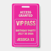 VIP-pas voor tienerverjaardag Badge (Achterkant)