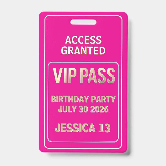 VIP-pas voor tienerverjaardag Badge (Voorzijde)