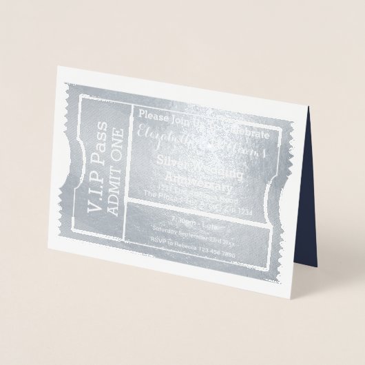 VIP-pas Zilveren Bruiloft Ticket Folie Kaarten (Voorkant)