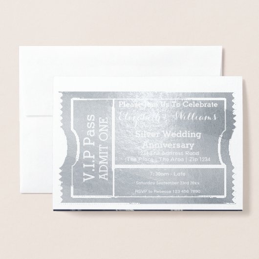 VIP-pas zilveren huwelijksjubileum Ticket Folie Kaarten (Voorkant met envelop)