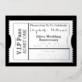 VIP-pas zilveren huwelijksjubileum Ticket Folie Uitnodiging