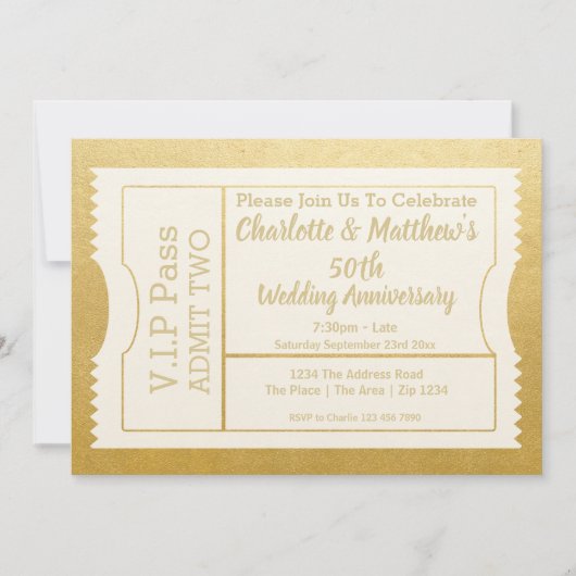 VIP Pass 50th Jubileum Ticket Faux Gold Kaart (Voorkant)