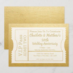 VIP Pass 50th Jubileum Ticket Faux Gold Kaart