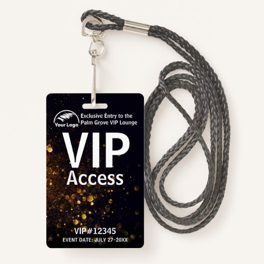 VIP Pass-badge | Aangepaste Black Bokeh QR-code & Badge (Voorkant met draagriem)