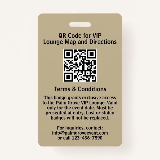 VIP Pass-badge | Aangepaste Gouden Folie QR Code & Badge (Achterkant)
