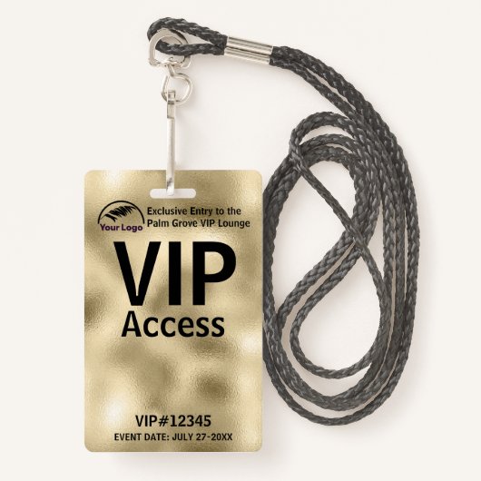 VIP Pass-badge | Aangepaste Gouden Folie QR Code & Badge (Voorkant met draagriem)