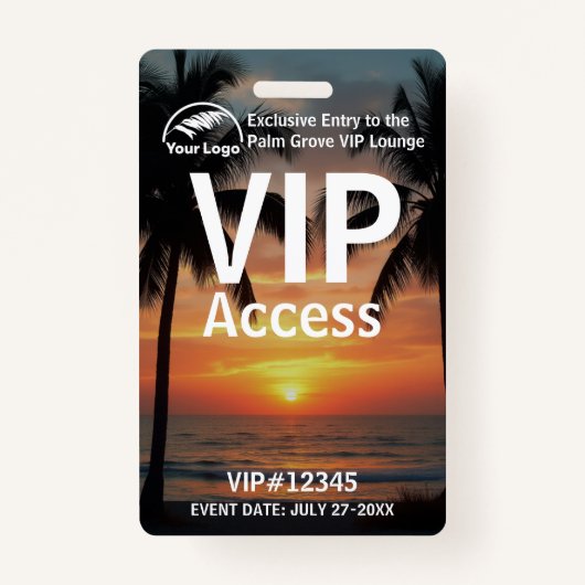 VIP Pass-badge | Aangepaste Palm Grove QR-code & L Badge (Voorkant)