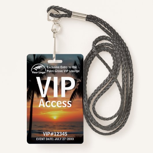 VIP Pass-badge | Aangepaste Palm Grove QR-code & L Badge (Voorkant met draagriem)