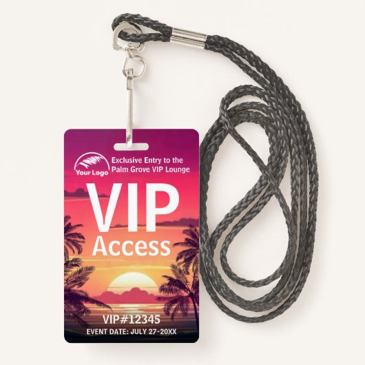 VIP Pass-badge | Aangepaste Palm Grove QR-code & L Badge (Voorkant met draagriem)