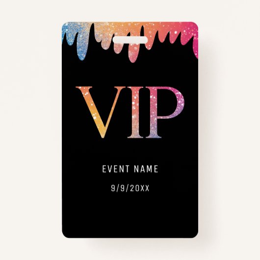 VIP Pass Black Modern Glitter Badge (Voorkant)